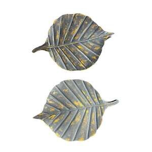 2 Cast Iron Avery Leaf Decorative Trays 16x11x1 Bronze Look, India